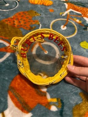 Burt's Bees Yellow Cosmetic Bag Coin Pouch Bee Print Zip Up Clear